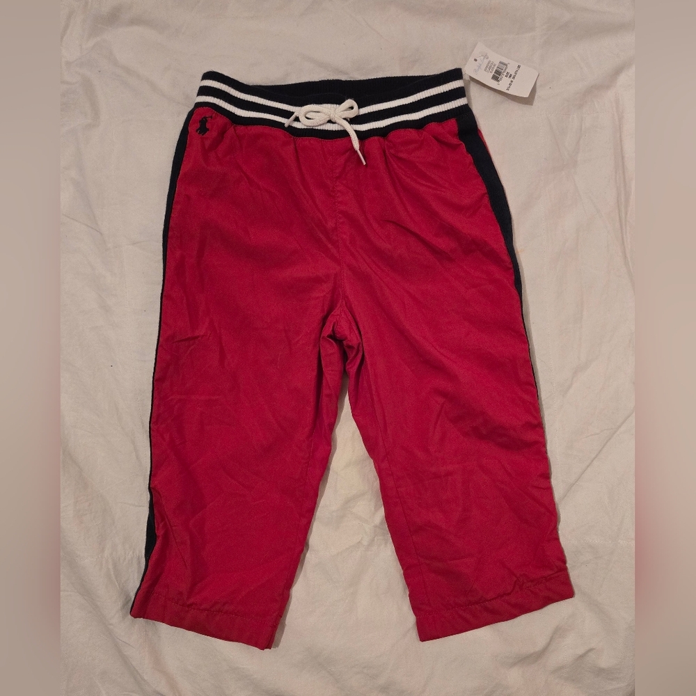 NWT - Ralph Lauren Lined Pants; Size 18M - Red with Navy stripes and lining
